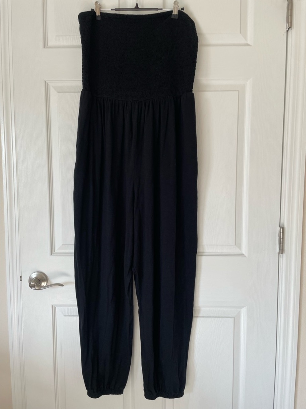 American Eagle Outfitters Black Strapless Smocked Sunchaser Jumpsuit